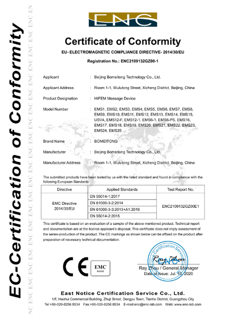 HIEMT Massage Device CE Certificate